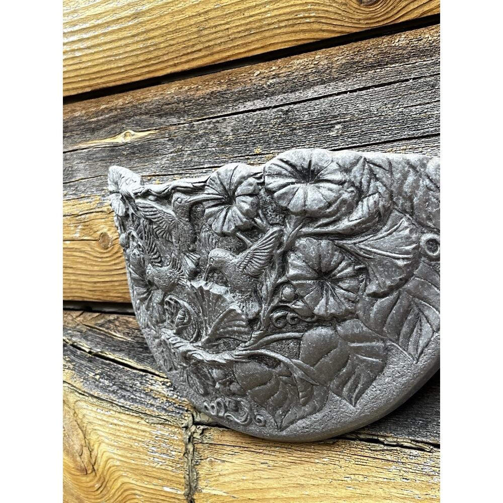 Hummingbird Wall Pocket Planter Florals Birds Cast Aluminum Pewter Finish